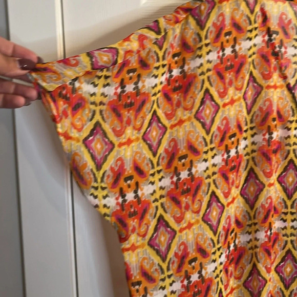 Jones New York women L top  sheer geometric design bright colours peplum elastic - Picture 6 of 8